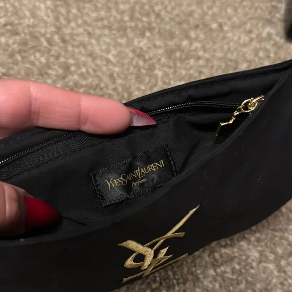 Yves Saint Laurent Black Cosmetic Pouch with Gold Logo - Picture 3 of 6